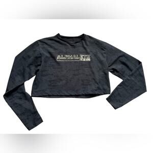 Alphalete Women’s Small Camo Crop Long sleeve shirt black activewear Athleisure